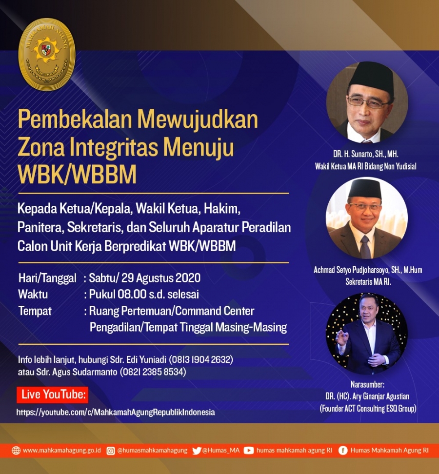 PTA SULAWESI TENGGARA IKUTI WEBINAR PEMBEKALAN MEWUJUDKAN ZONA INTEGRITAS MENUJU WBK/WBBM