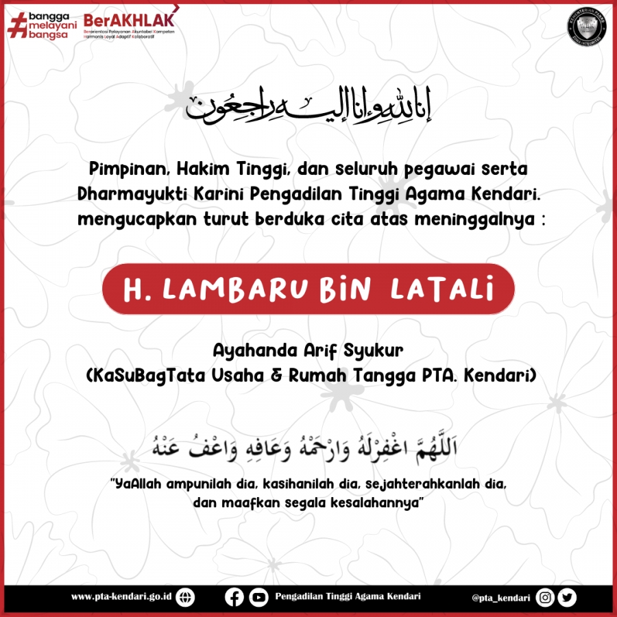 Ucapan Turut Berduka Cita Atas Meninggalnya Ayahanda Arif Syukur (Kasubag Tata Usaha &amp; Rumah Tangga)