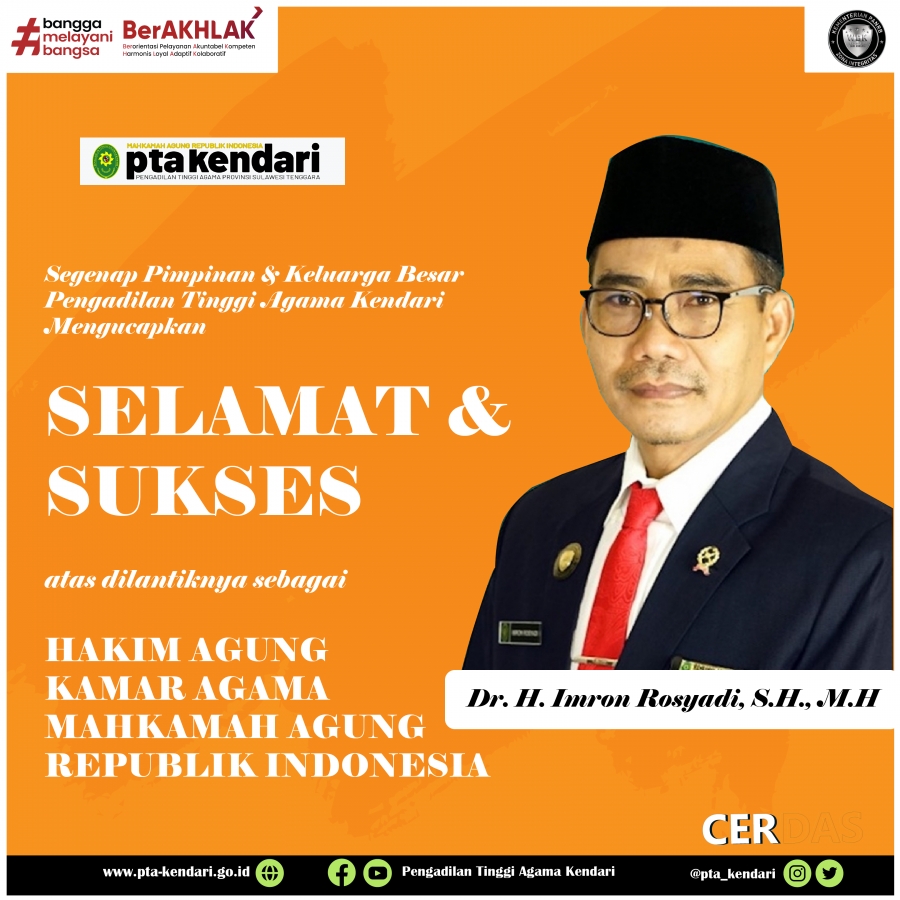 UCAPAN SELAMAT DAN SUKSES HAKIM AGUNG KAMAR AGAMA MA RI