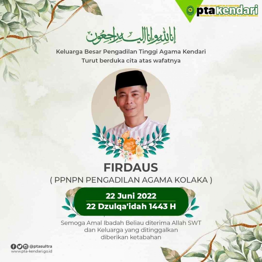 Belasungkawa Atas Wafatnya Firdaus (PPNPN PA Kolaka)