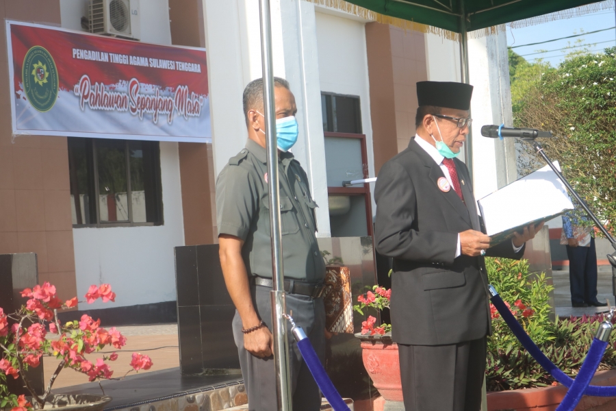 Pembacaan Sambutan Ketua PTA Sulawesi Tenggara dalam Upacara Peringatan Hari Pahlawan Tahun 2020