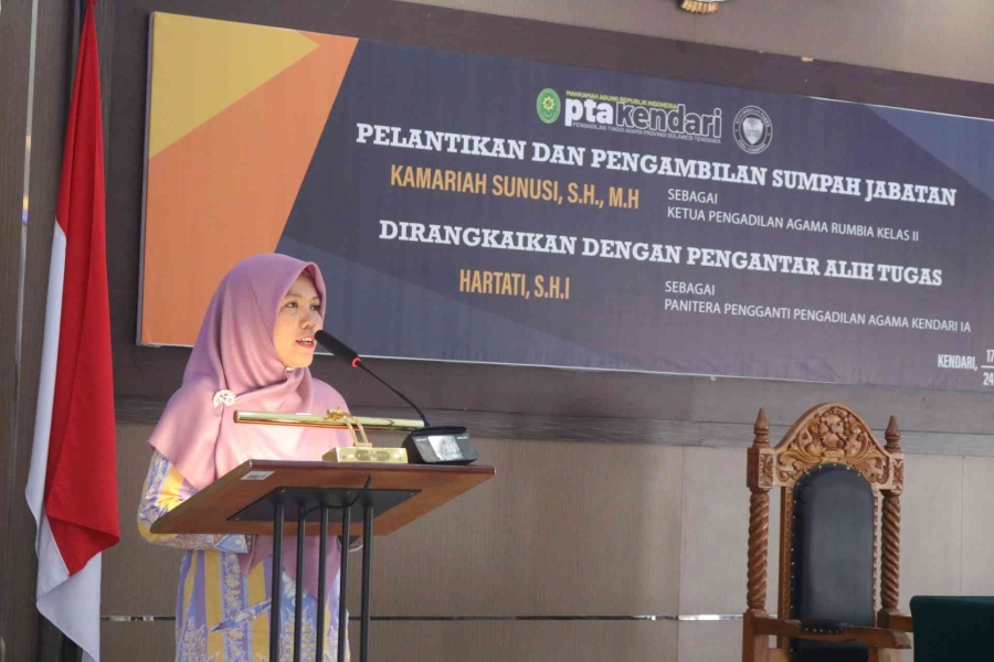 Sambutan Hartati, S.H.I. dalam Acara Pengantar Alih Tugas sebagai Panitera Pengganti PA Kendari Kelas II (17/03/2023)