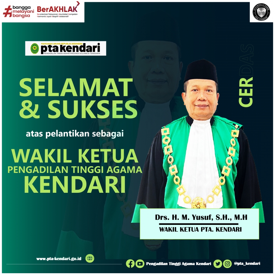 Ucapan Selamat &amp; Sukses Hakim Tinggi PTA. Makassar menjadi WKPTA Kendari
